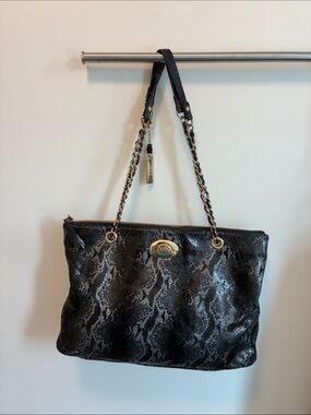 DKNY Black Snake-Print Chain Strap Shoulder Bag